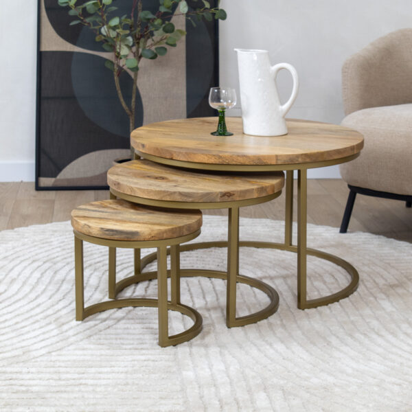 Salontafel set van 3 Navi naturel goud
